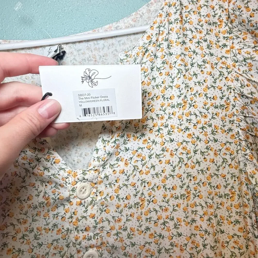 Women's Sokoe Collective White Yellow Floral Ruffle Cottagecore Prairie Dress M - Picture 6 of 11